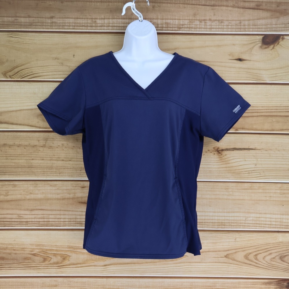 Cherokee Scrubs Top Womens Sz M Blue Easy Care Stretch Soft Dependable Workwear